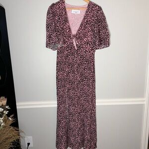 Lea Reveries Silk Pink Cheetah Print Maxi Dress 8